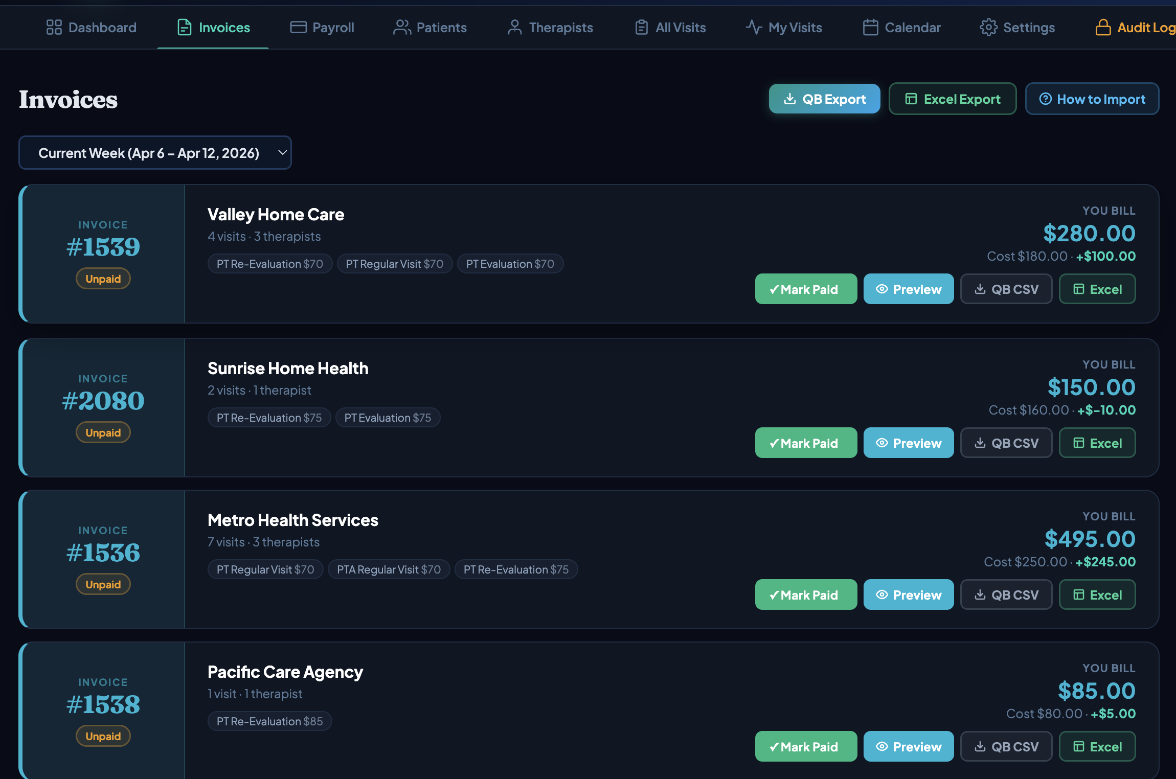 HomeHealthSync Invoices
